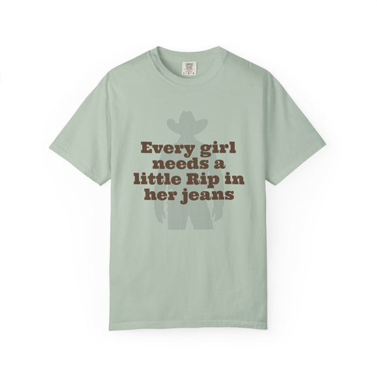 Light green t-shirt with text and graphic