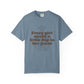 Blue t-shirt with text 'Every girl needs a little Rip in her jeans' on a white background
