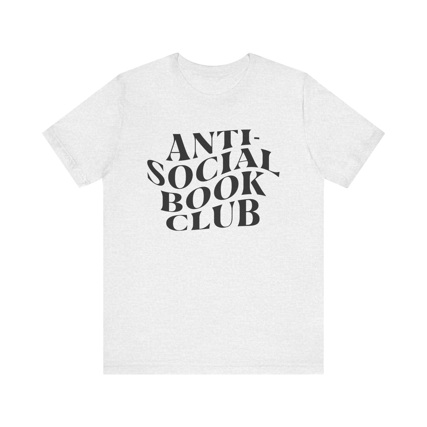 Light Grey t-shirt with 'ANTI-SOCIAL BOOK CLUB' text on a white background