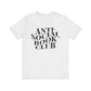 Light Grey t-shirt with 'ANTI-SOCIAL BOOK CLUB' text on a white background