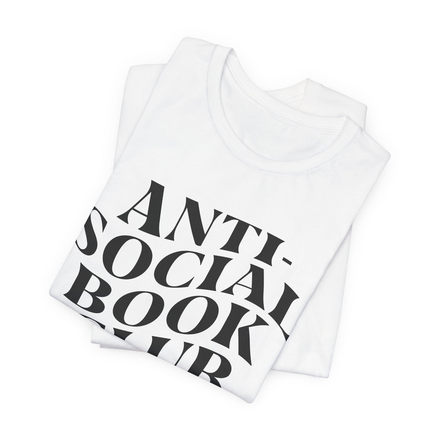 White tank top with 'ANTISOCIAL BOOK' text on a white background