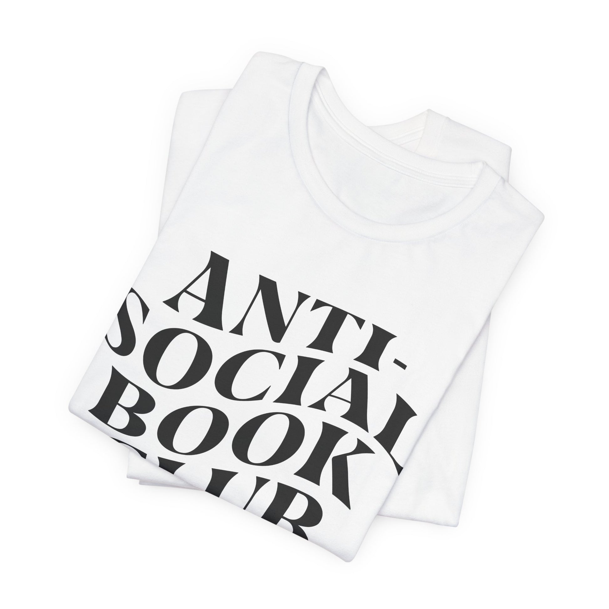 White tank top with 'ANTISOCIAL BOOK' text on a white background