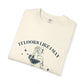 Folded t-shirt with graphic design and text 