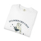 White t-shirt with graphic design and text 'It looks like I may' on a white background