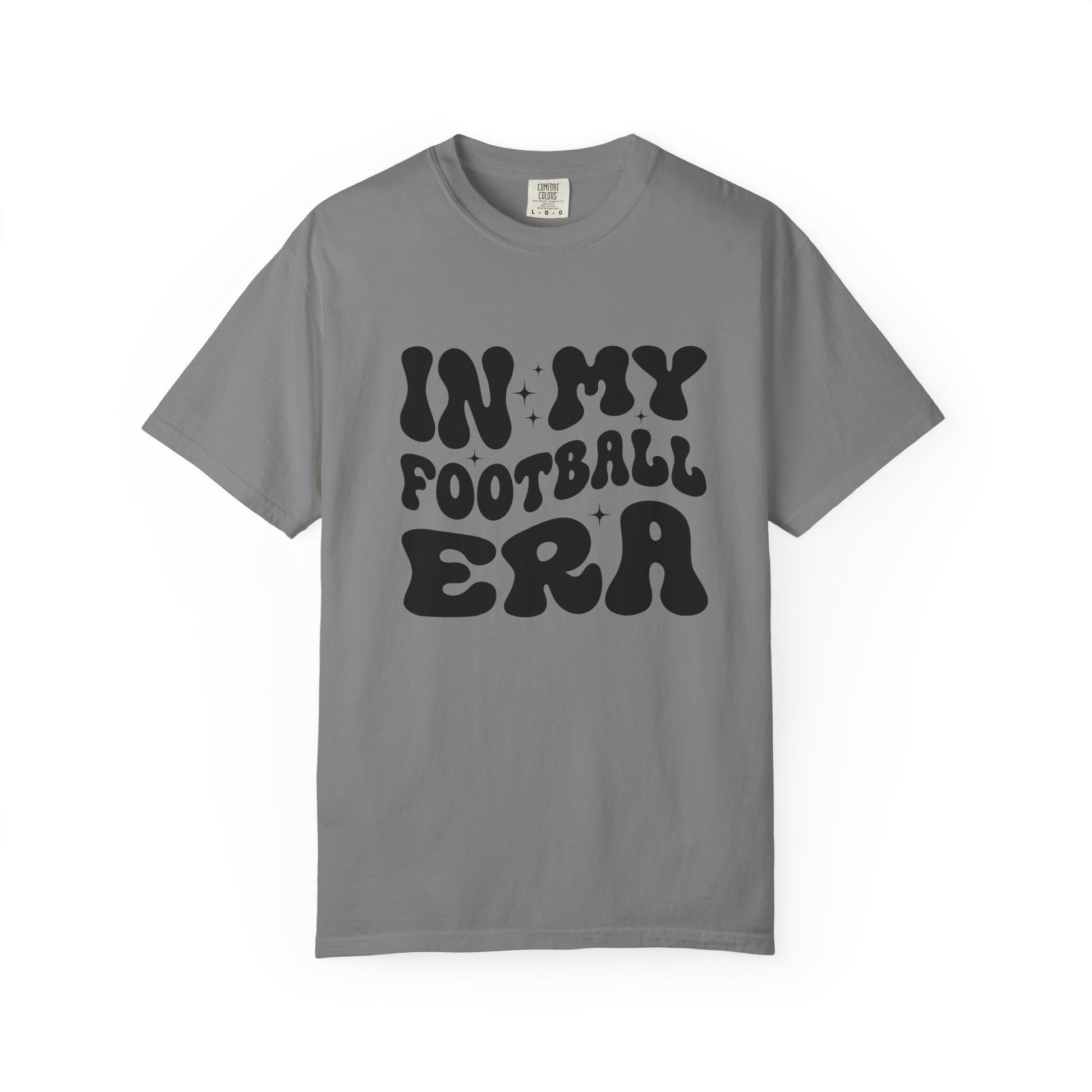Gray t-shirt with 'IN MY FOOTBALL ERA' text on a white background