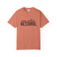 Coral t-shirt with 'may contain ALCOHOL' text 