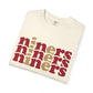 Folded t-shirt with 'niners' text in red and gold on a white background