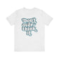 Light grey t-shirt with 'Don't overthink it' text on a white background