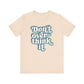 Beige t-shirt with 'Don't overthink it' text on a white background
