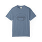 Blue t-shirt with football graphic and text on a white background