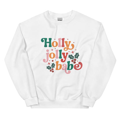 Holly Jolly Babe | Crewneck Sweatshirt (White) - Witty Tees