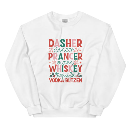 Dasher Dancer Prancer Vixen | Crewneck Sweatshirt (Black, White) - Witty Tees