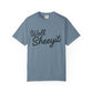 Bluet tshirt with black text 'Well Sheeyit' 