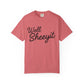 Pink t-shirt with black text 'Well Sheeyit' 